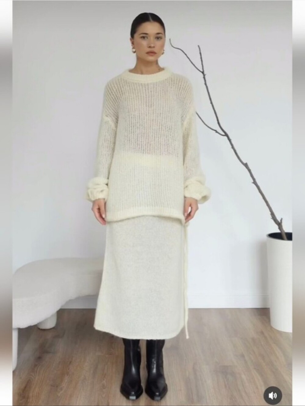 Zara Set 2 pc Sweater and Skirt Wool Alpaca Blend Drawstring Size L/M